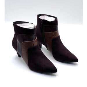 IMPO ZIP BOOTIES BROWN MULTI TEXTURE KITTEN HEEL 'EILA' WOMENS 6.5M NEW